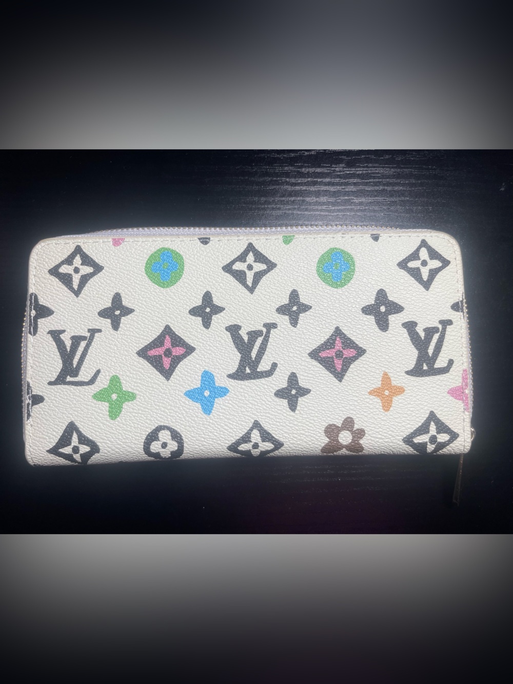 White Colorful Checkbook Size Wallet w/ small scuff on the inside